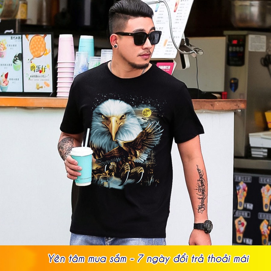 Áo thun nam in hình đại bàng 3d thái lan - bigsize 5xl 6xl 7xl m2989