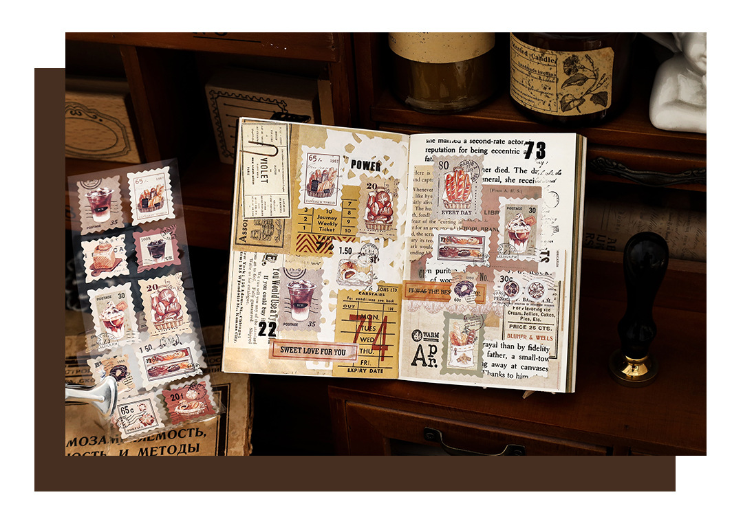 Dải sticker stamp thư vintage trang trí phong bì thư