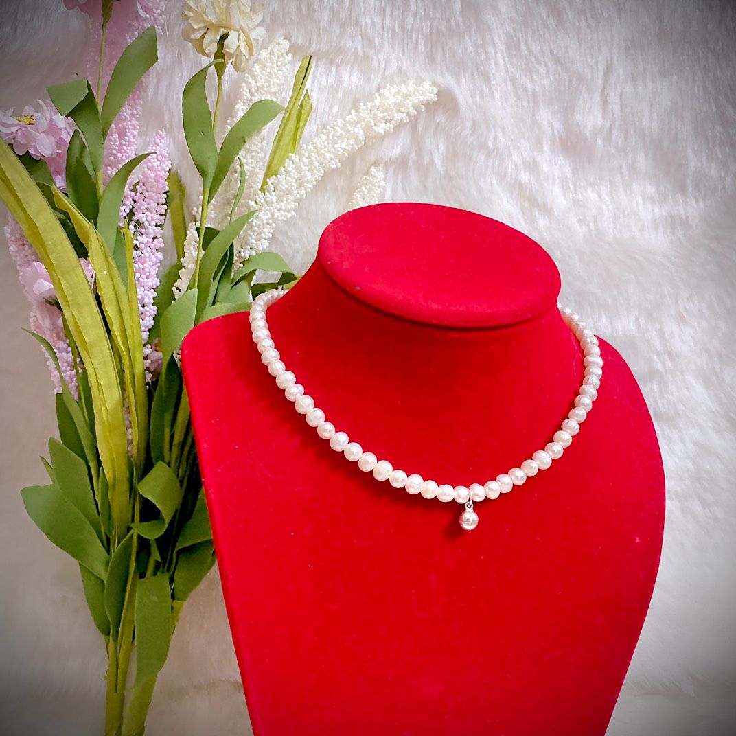 Chocker necklace natural real pearl 4Li míc face silver tone one shape hugging neck styling youthful Noble-silver jewelry and boys genuine stand committed boys standard