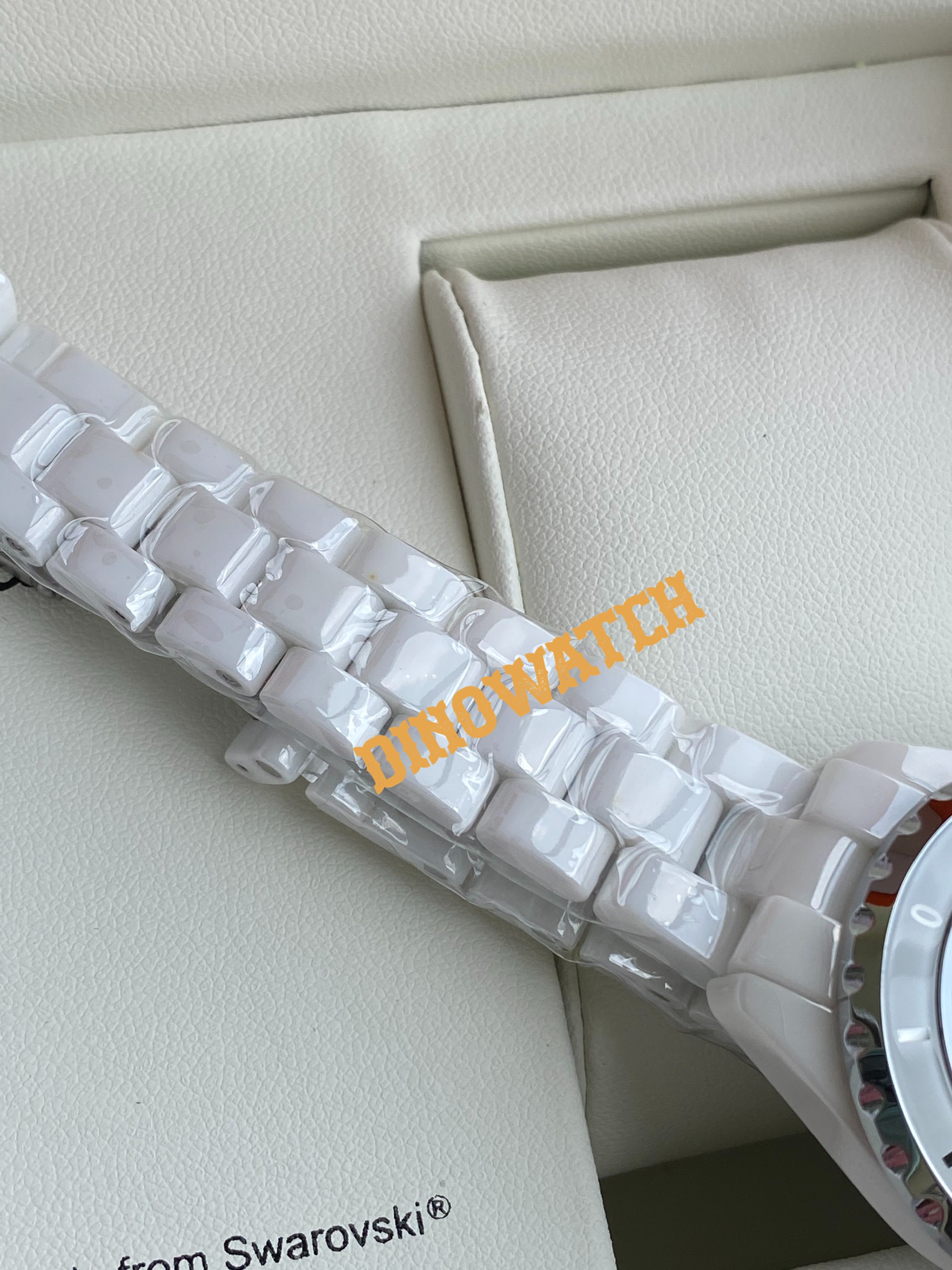 Đồng hồ nữ CHỜNEL dây đá ceramic màu trắng - mặt đính đá - size 34mm(DNHJ12B)