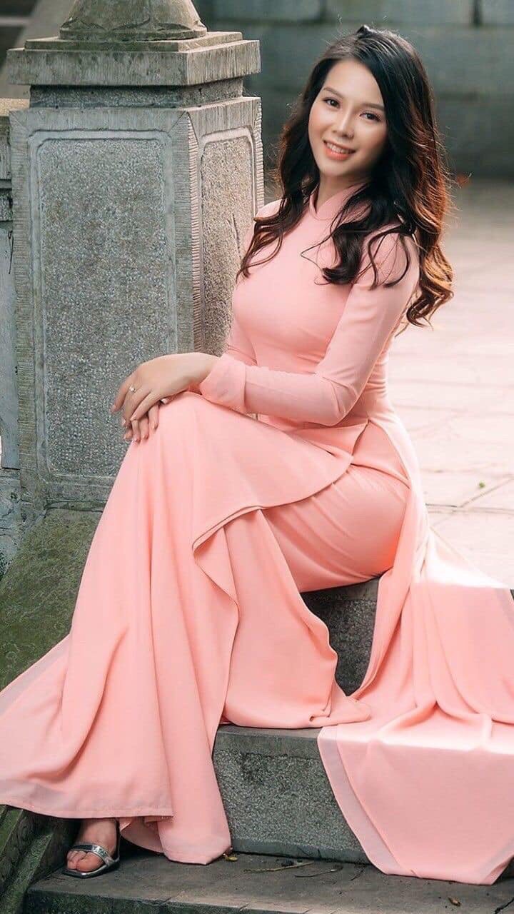 Áo dài chiffon 4 tà màu hồng