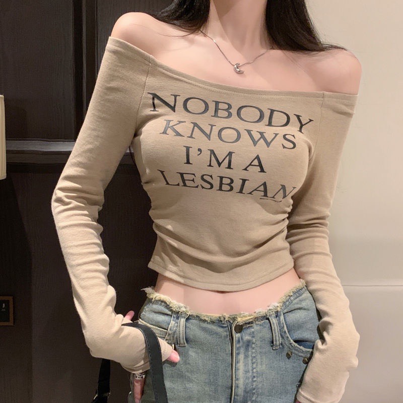 Áo kiểu trễ vai voan mềm bèo tiểu thư xinh xắn cực xinh siêu tôn dáng hot lắm ạ, Áo thun nữ tay dài trễ vai in chữ thời trang