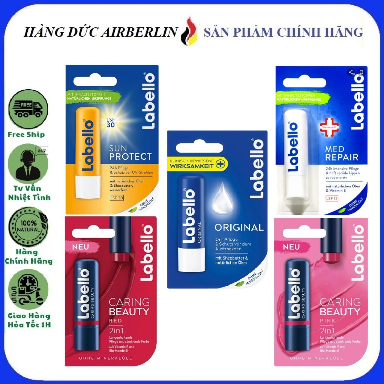 [Hàng Đức chính hãng.HN] Son dưỡng môi cấp ẩm Labello Đức {hangducairberlin}