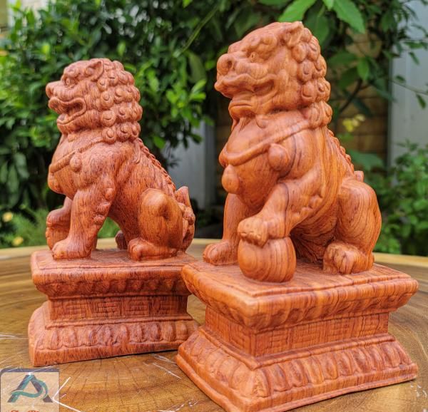 Cặp Tượng kỳ lân gỗ hương nguyên khối hàng đẹp cao 20cm - 25cm - 30cm - 40cm