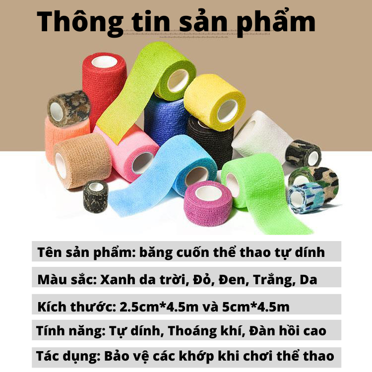 Băng cuốn thể thao tự dính, Băng dán cổ tay, cổ chân thể thao chất liệu vải không dệt chống chấn thương bảo vệ cơ khớp