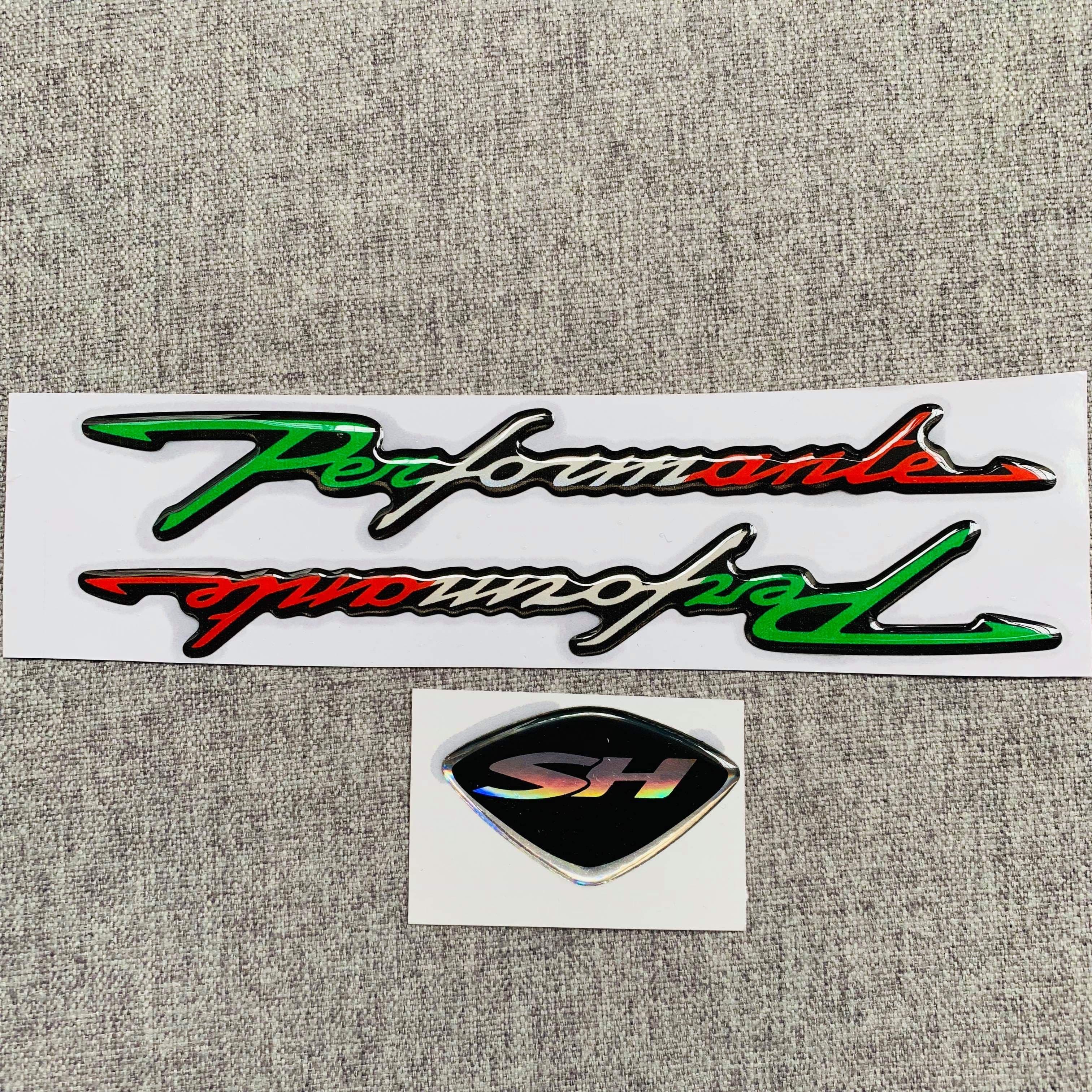 [HCM][DECAL] TEM CHỮ NỔI SH ĐEN KẾT HỢP CHỮ NỔI PERFORMANTE 3 MÀU SANG TRỌNG CHO XE SHVNSH Ý.