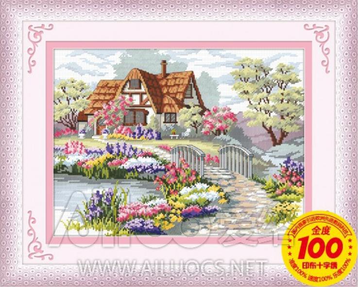 [HCM]Tranh Thêu NGÔI NHÀ MÙA XUÂN BÊN SUỐI 22018