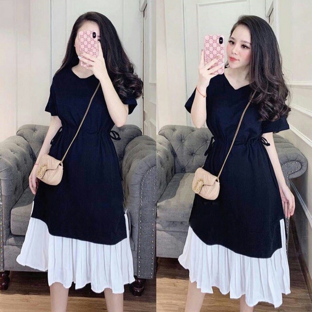Đầm Bầu Váy Bầu cao cấp dáng suông Chất Lụa Hàn Mềm, siêu mát Thấm Mồ Hôi Tốt, Freesize từ 45 đến 70Kg