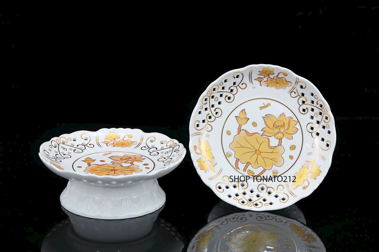 BỘ THỜ CÚNG GỐM SỨ HOA SEN VÀNG ĐỦ BỘ, ĐỦ SIZE