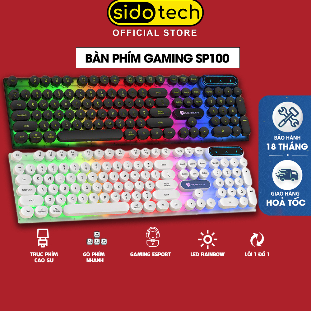 Bàn phím máy tính gaming giả cơ Sidotech SP100 thiết kế bàn phím nút tròn có Led RGB, cấu tạo công thái học cho cảm giác gõ chân thực, chống nước tiêu chuẩn, chuyên chơi game và làm việc văn phòng - Hàng chính hãng