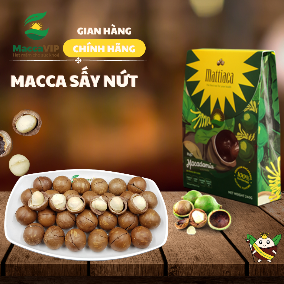 Hộp 240g hạt mắc ca Đăk Lăk - MaccaVIP (Sấy nứt tự nhiên, Size hạt 22-30mm)