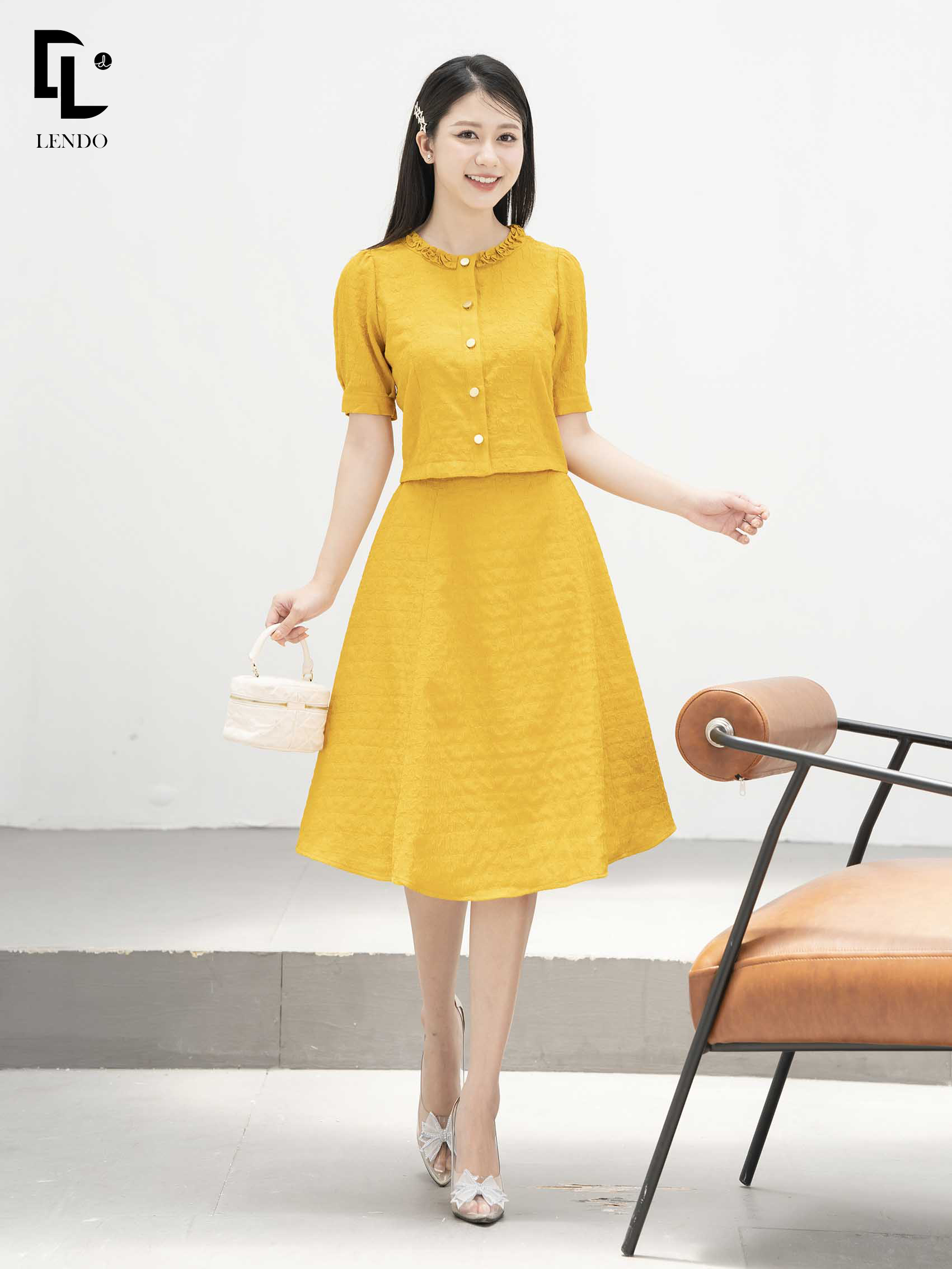 Lendo bottoming shirt short sleeve ruffles collar set