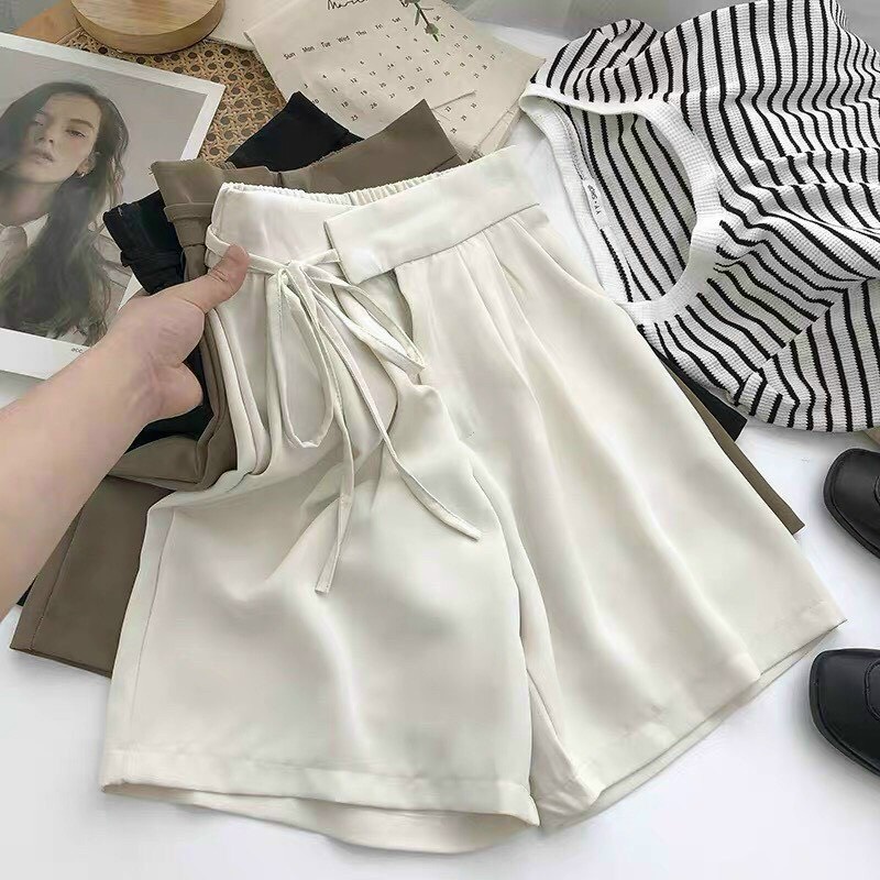 Quần ngố ống rộng dây nơ vải ruby siêu hot