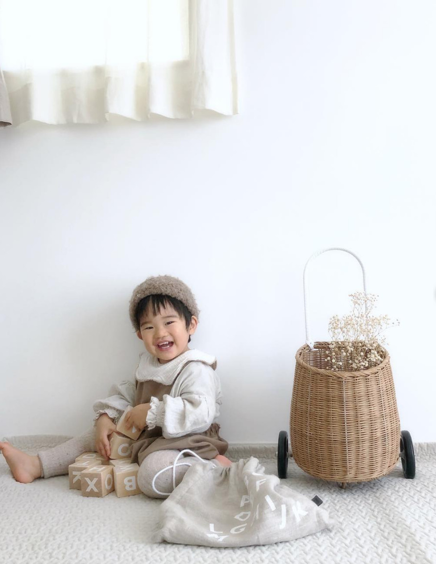 [Hàng Handmade] Xe kéo cho bé LUGGY dành cho chụp hình studio cực xinh, làm bằng mây, kích thước 38 x 25.4 x 74 cm