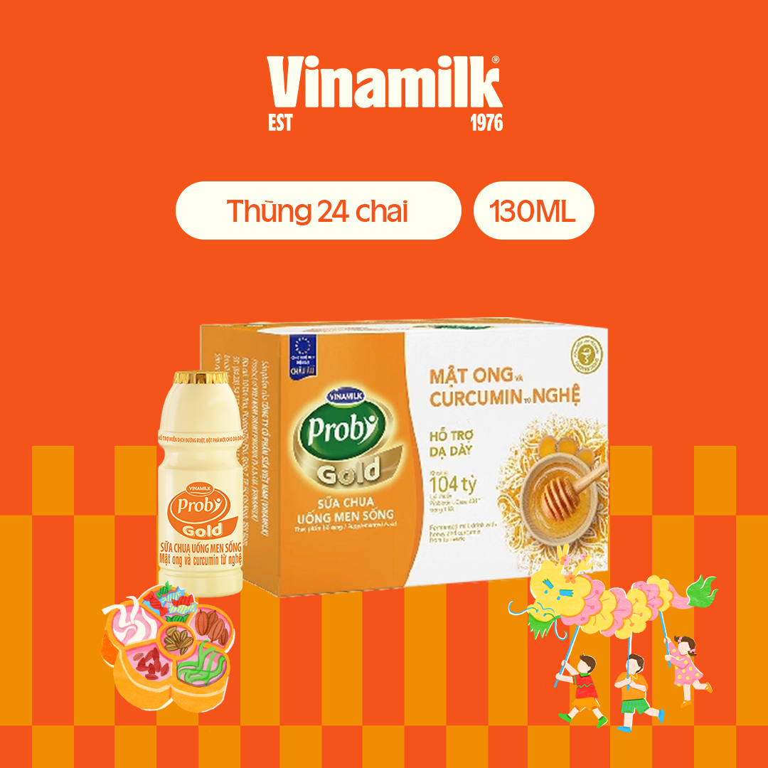 2 Thùng 24 chai Sữa chua uống Probi Gold mật ong và curcumin từ nghệ chai 130ml