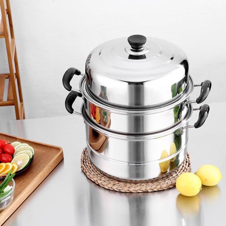 (CHUẨN) XỬNG HẤP - NỒI HẤP 3 TẦNG INOX SIZE 28cm
