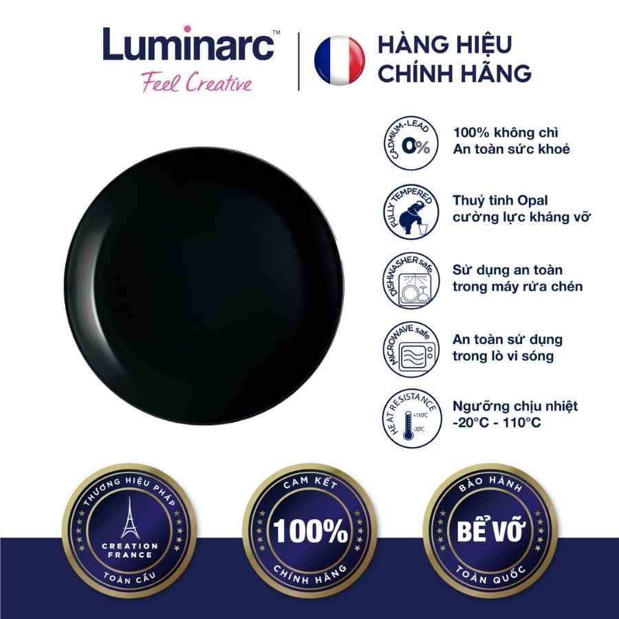 Bộ 6 đĩa thuỷ tinh luminarc diwali đen 25cm- ludip0867