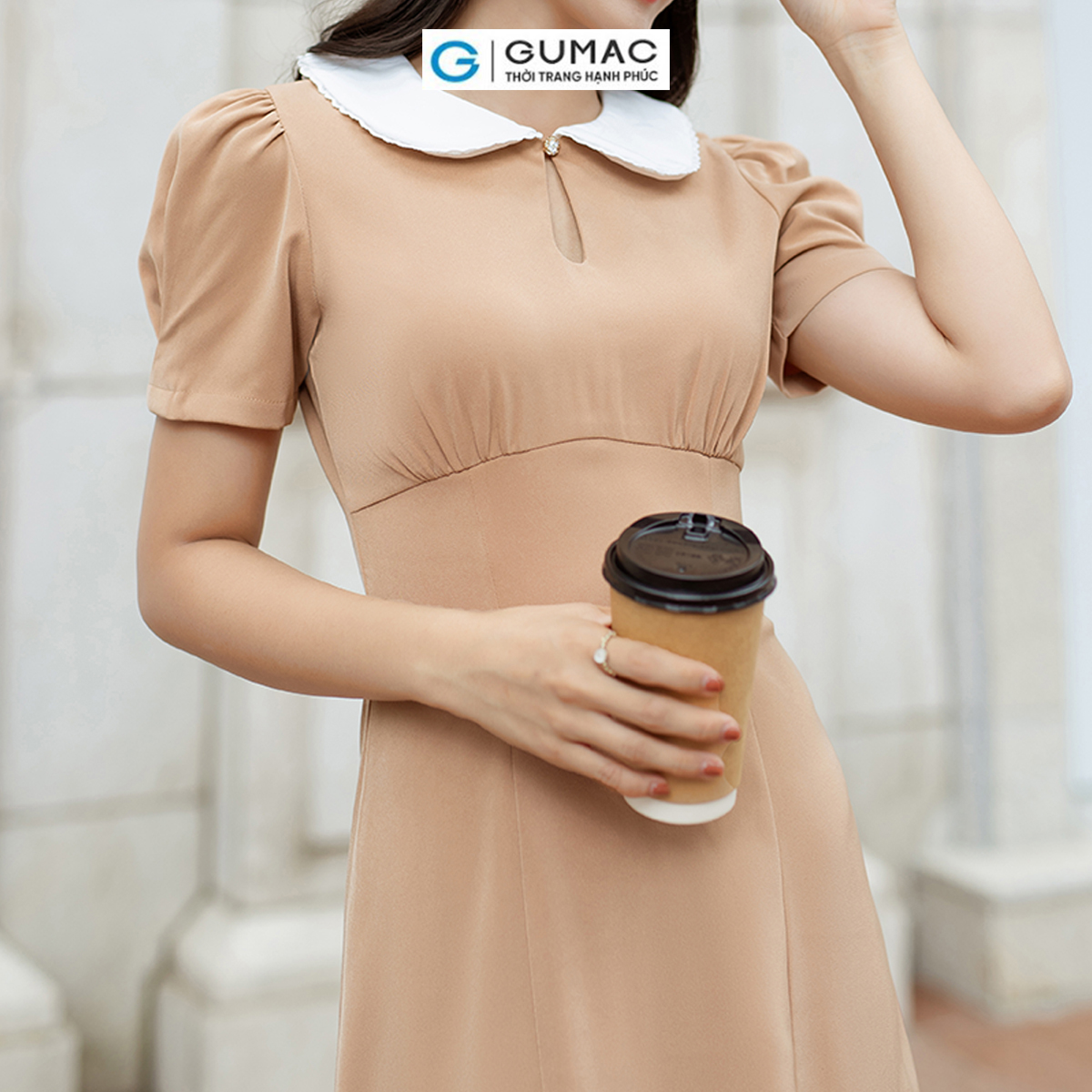 Đầm nữ phối bâu tròn thời trang GUMAC DD06057