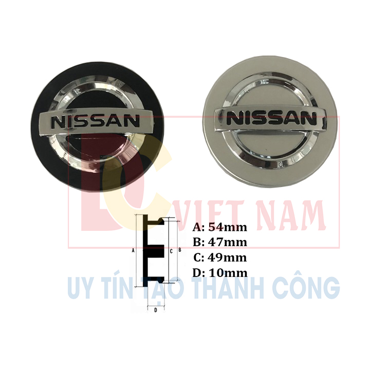1 chiếc logo chụp mâm, ốp lazang bánh xe ô tô, xe hơi Nis.san NS54 đường kính 54mm