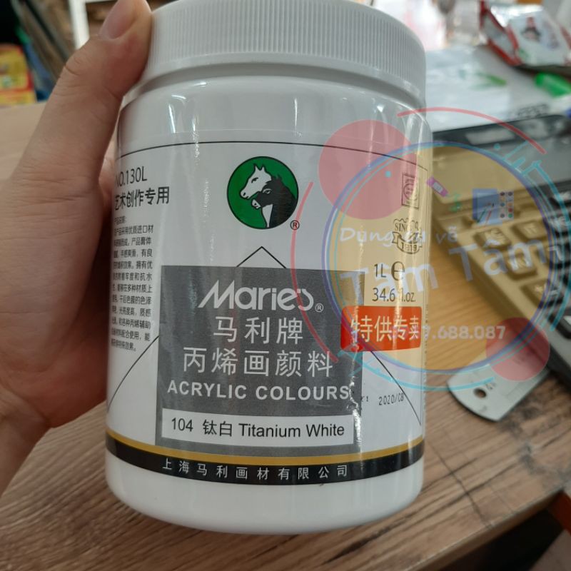 Màu acrylic Maries, Màu Acrylic vẽ tường Trắng 1000ml-Dụng cụ vẽ Tâm Tâm