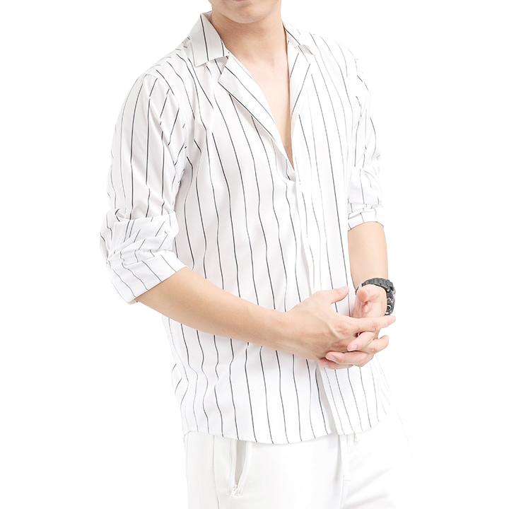 Áo sơ mi cổ vest kẻ sọc hàn quốc