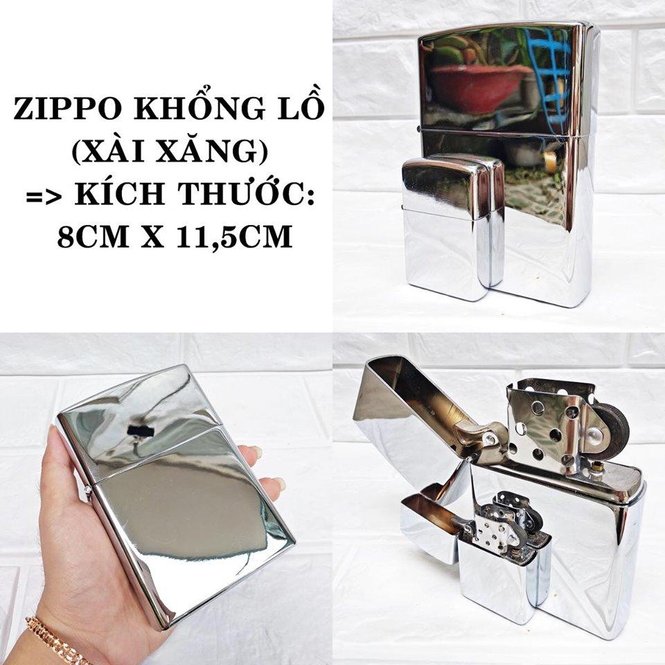 BẬT LỬA ZIPPO KHỔNG LỒ BẠC BÓNG (SIZE: 8CM X 11,5CM) - (XÀI XĂNG)