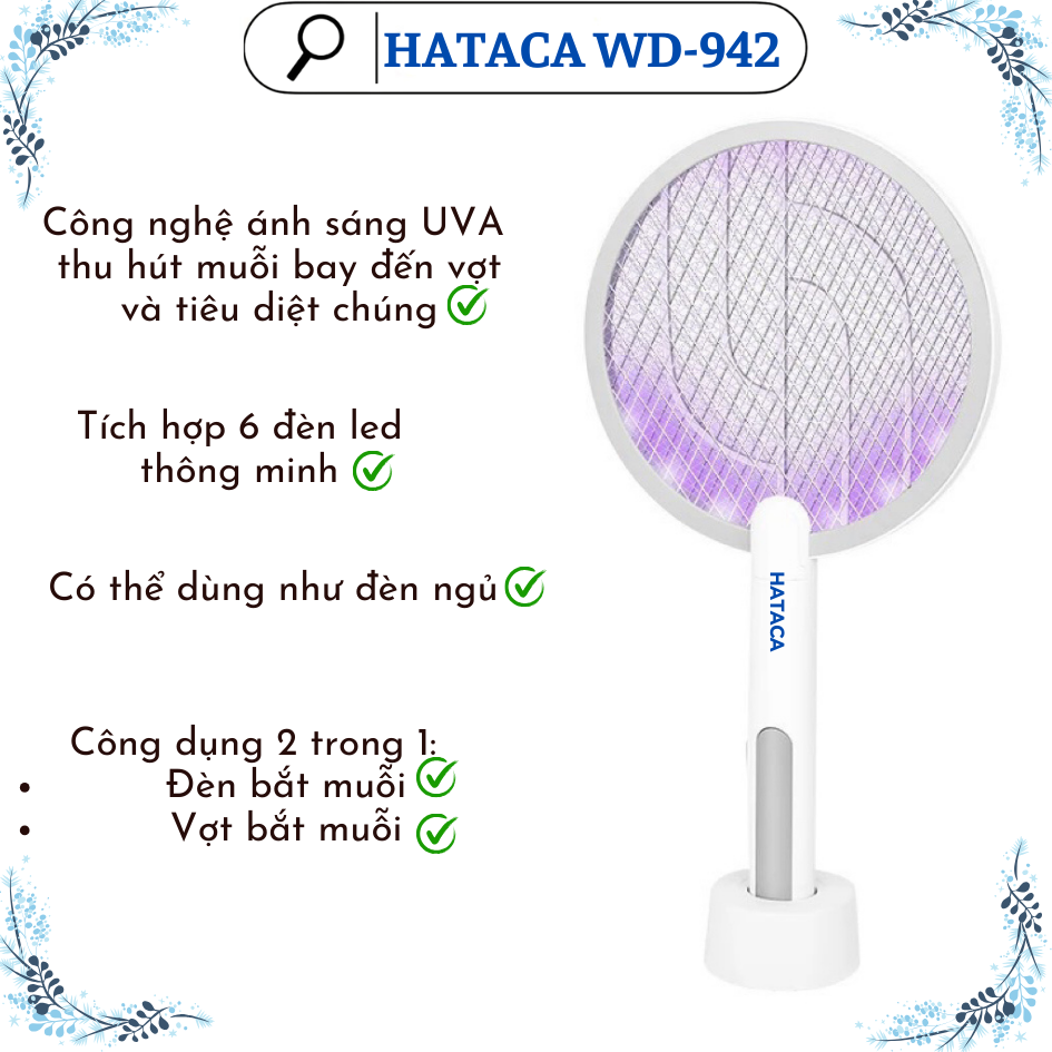 Vợt muỗi kiêm đèn bắt muỗi tự động 2 in 1 Hataca