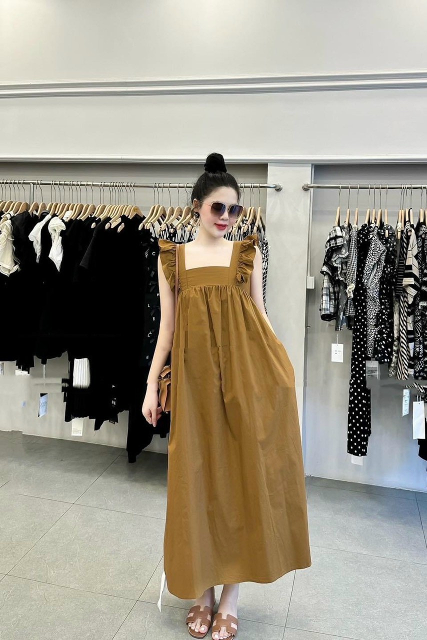 Váy cánh tiên nơ sau dáng dài mặc được 2 kiểu, đầm maxi form rộng bầu bì bon chen được