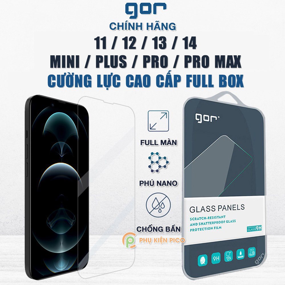 Kính cường lực Iphone 15 Pro Max / Iphone 13 Pro Max / Iphone 14 Pro Max / 14 Plus trong suốt full màn hình chính hãng GOR - Dán màn hình Iphone 13 Pro Max