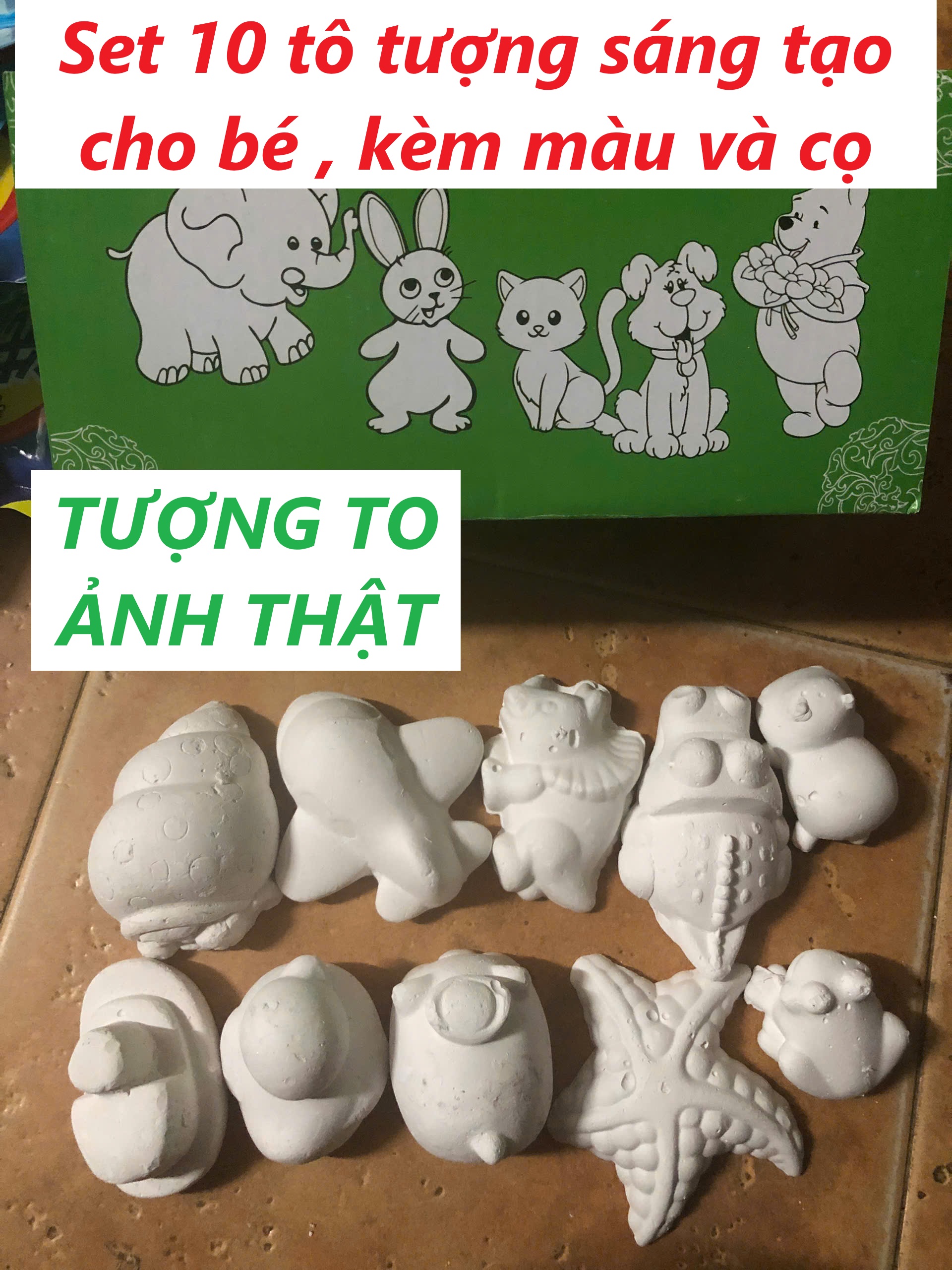 (TƯỢNG TO) Bộ tô tượng cho bé,(Gồm 10 tượng, bút và màu vẽ).TKVT4
