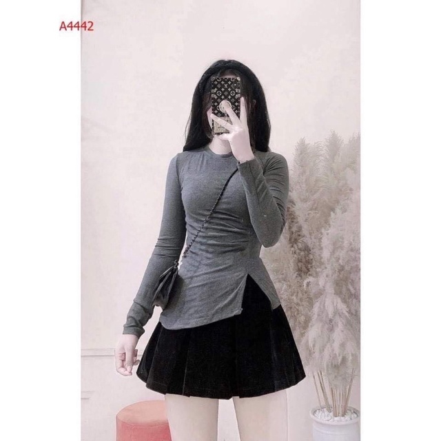 Áo thun nữ tay dài xẻ tà nhún eo,áo kiểu nữ