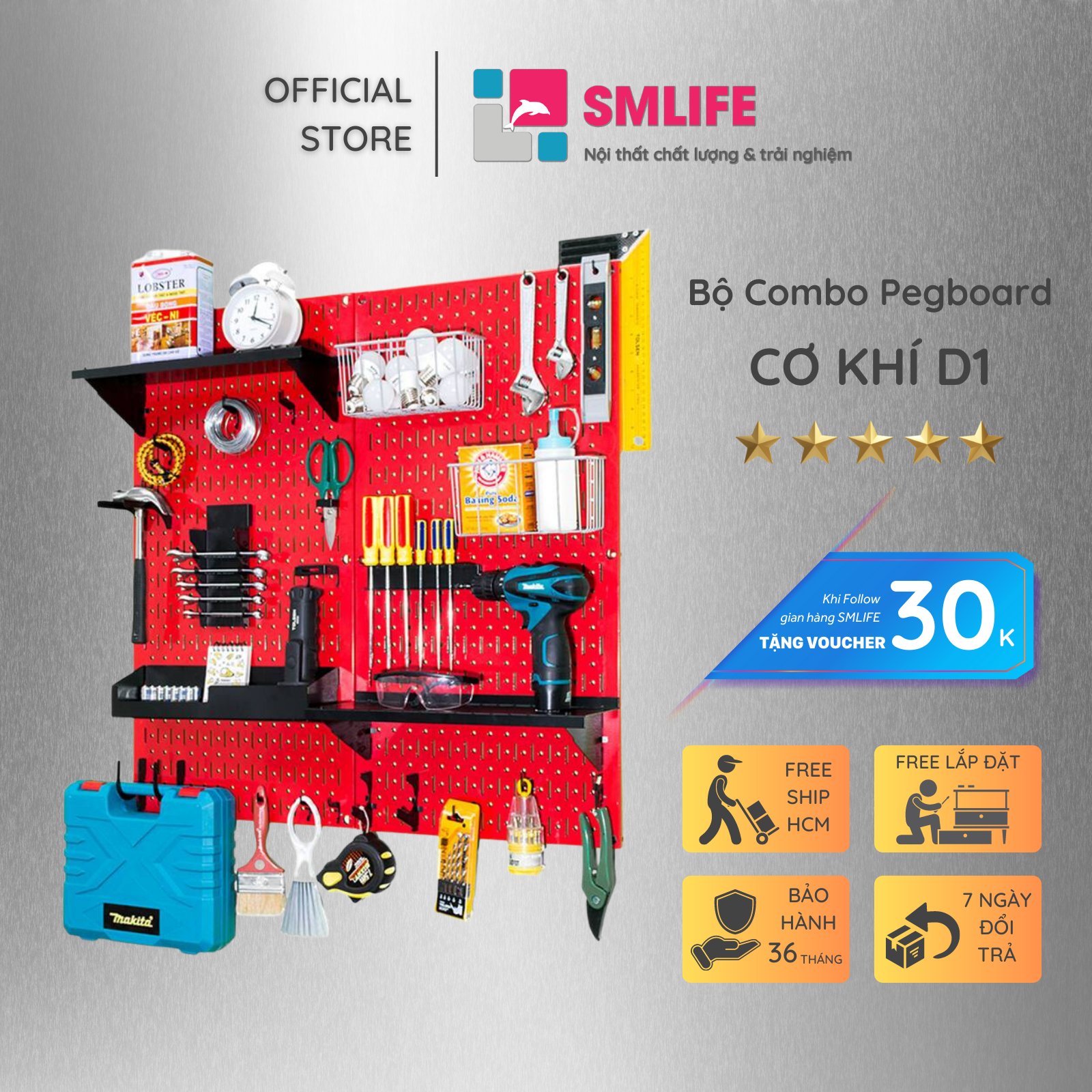 Bảng Treo Đồ Nghề Pegboard Cơ Khí D1 Red - Lưu Trữ Trưng Bày Dụng Cụ Sửa Chữa Thông Minh Dễ Tìm Kiếm