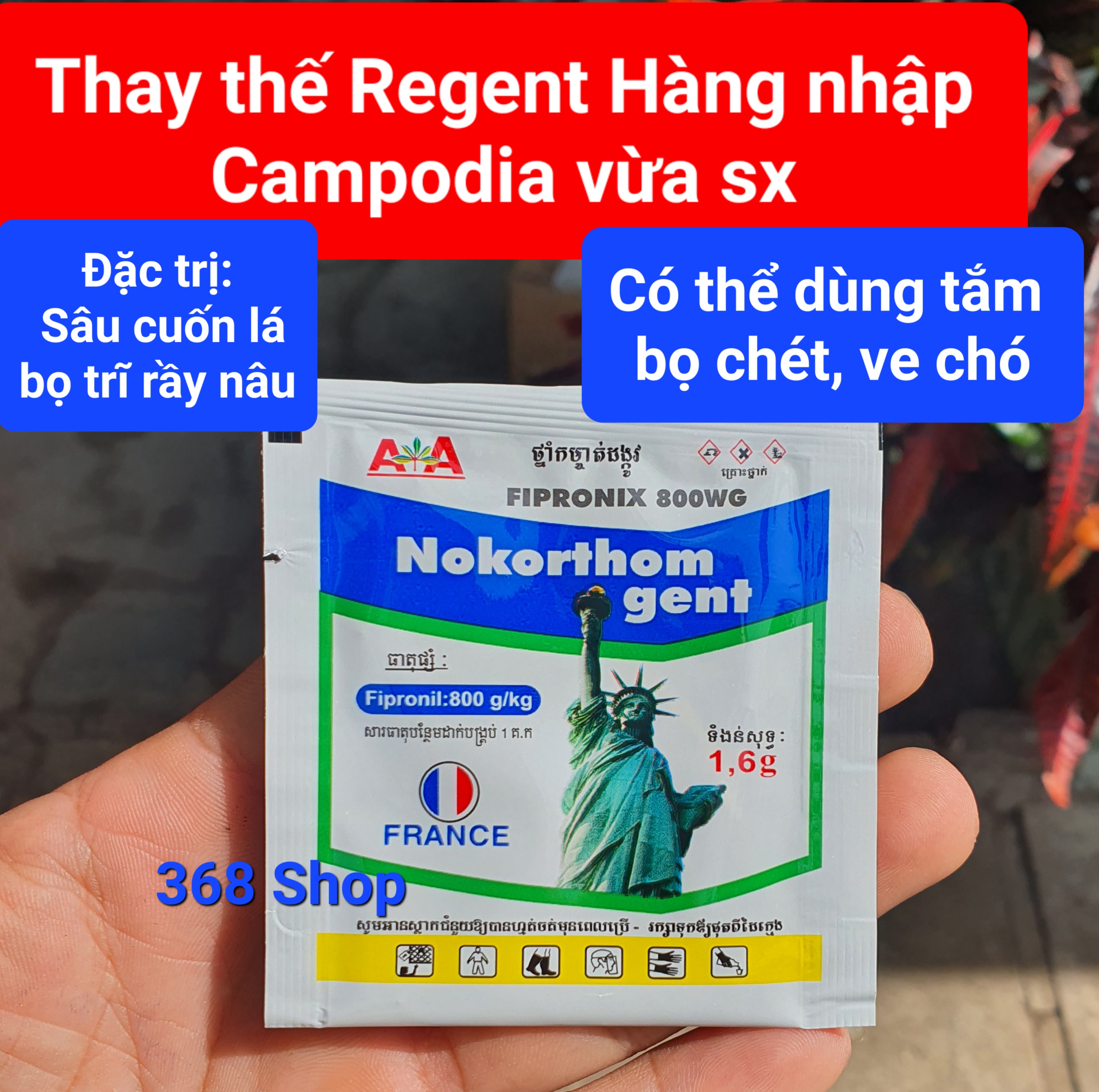 T thuốc trừ sâu fipronix 800wg nokorthom gent 1,6g - đặc trừ bọ trĩ, kiến, gián, đuông dừa, bọ ve chó, sâu cuốn lá, sâu tơ regent 800wg