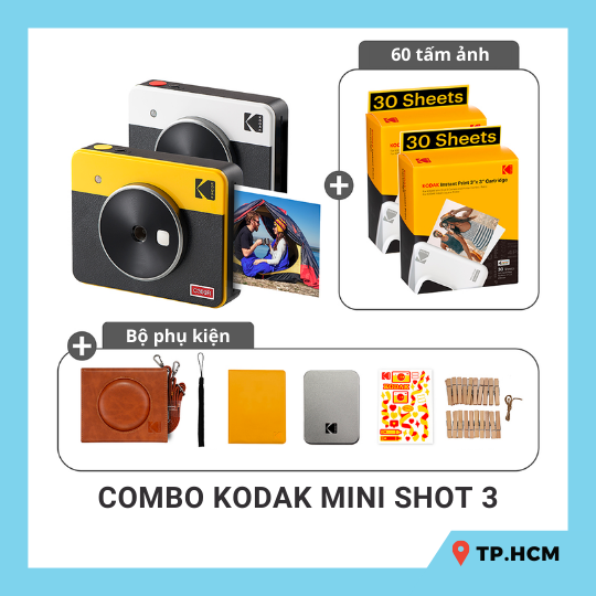 [HCM] Combo máy in ảnh lấy ảnh ngay Kodak Mini Shot 3 Retro C300R - kèm 60 film và bộ phụ kiện