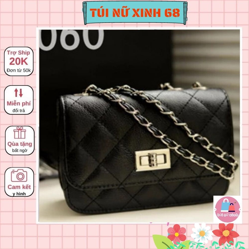 Túi Đeo Chéo Nữ Thời Trang TNX 96 (Đen Trần Chỉ Khóa Vặn)