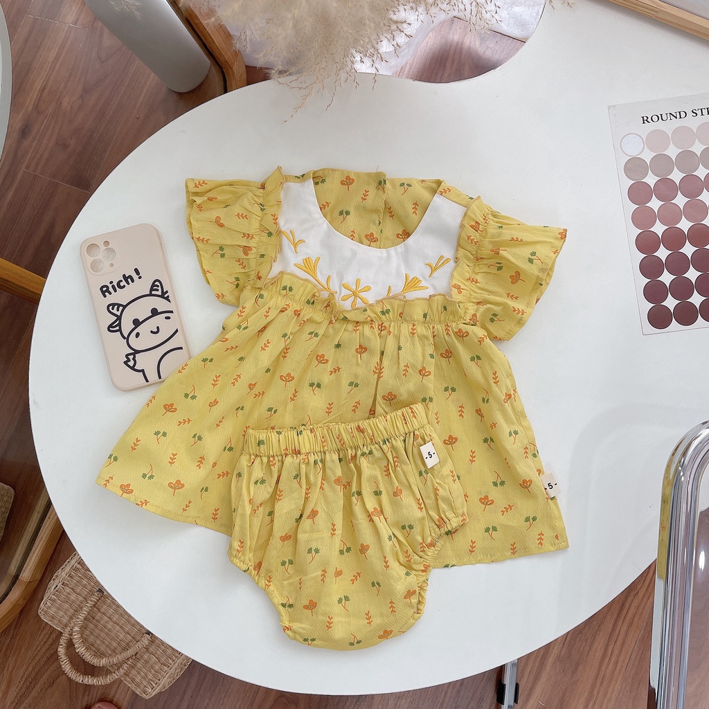 Set áo váy tặng kèm Turban bé gái chất đũi mềm mát, Set bộ bé gái,