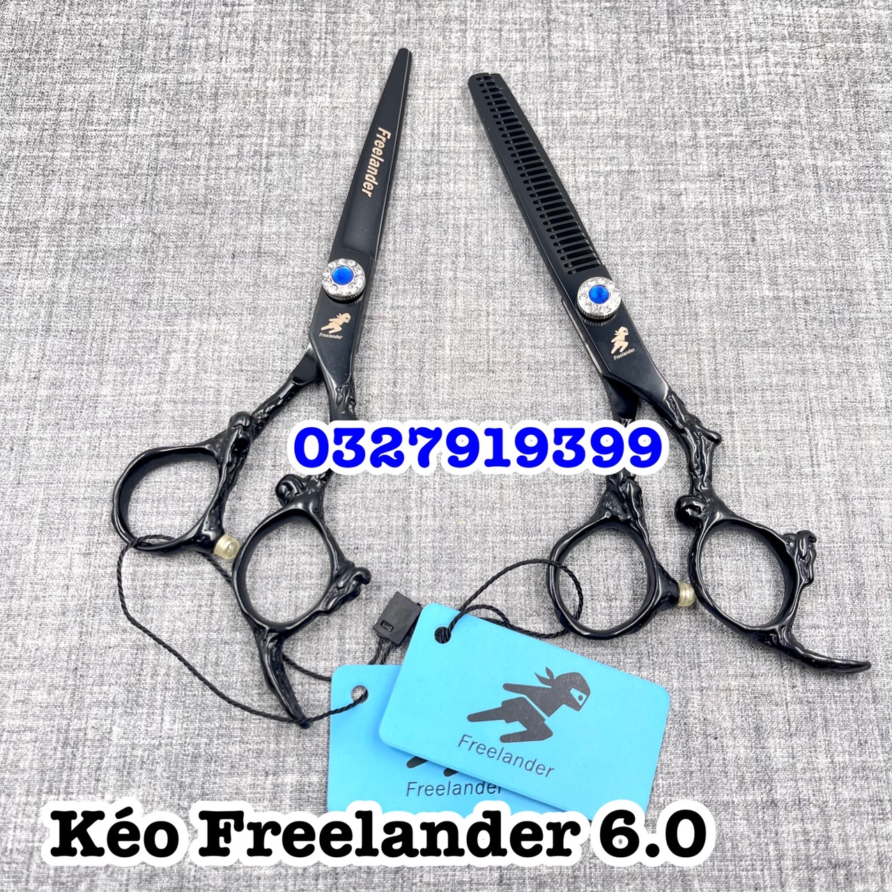 Freelander Kéo Cắt Tóc Nhật 6.0 Inch Fld Rồng Đen Thép S440C Độ Cứng Trên 62HRC Kèm Bao Da Chất Lượng Cao
