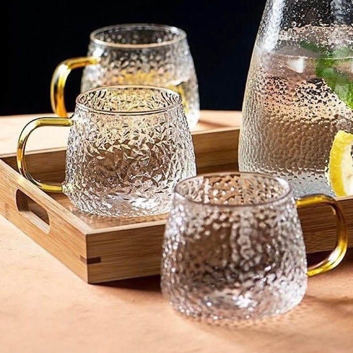 Bộ 6 cốc thủy tinh chịu nhiệt quai vàng cao cấp