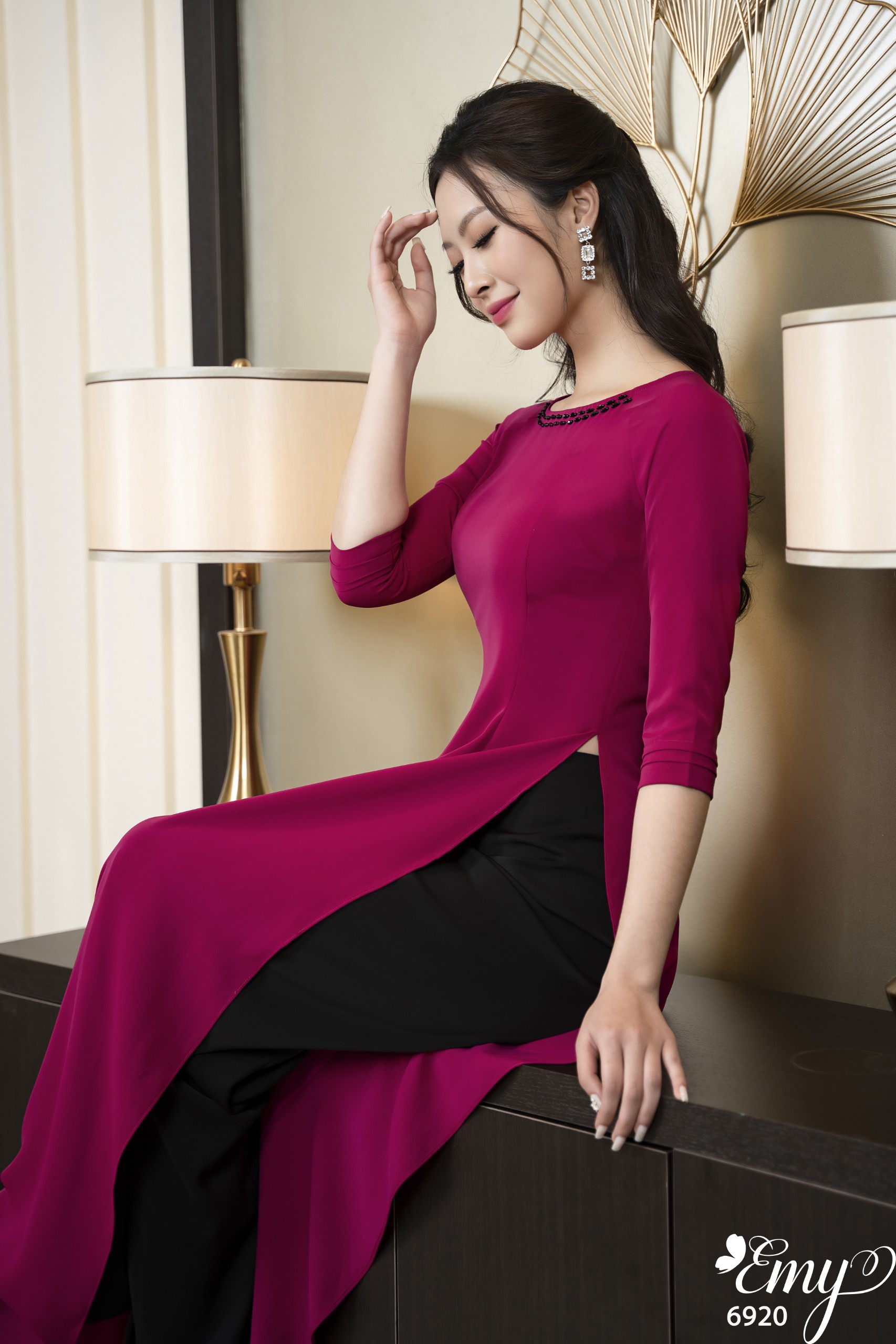 EMY EM6920 Áo Dài Hồng Trơn