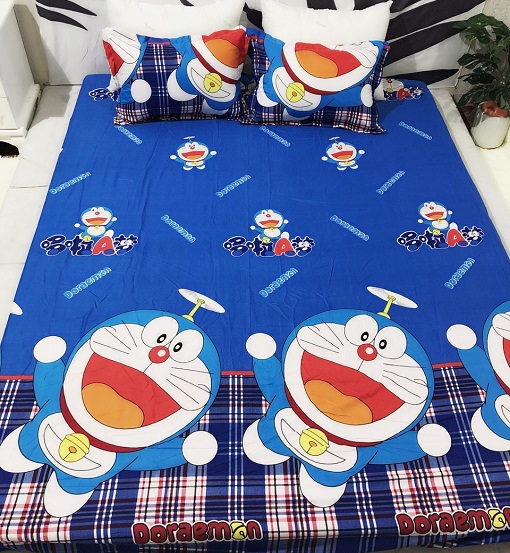 (FreeShip MAX) Set 3 Món Ga Gối Cotton Poly Mẫu Doremon Xanh