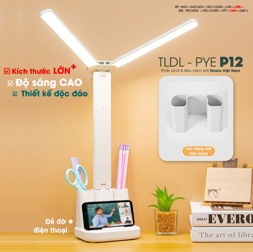 Đèn để bàn học Đèn Học Để Bàn Chống Cận Cao Cấp - Sạc Tích Điện - Đèn Bàn Kiêm Hộp Đựng Bút Và Giá Đỡ Điện Thoại đèn phòng ngủ đèn bàn làm việc đèn học để bàn chống cận thị