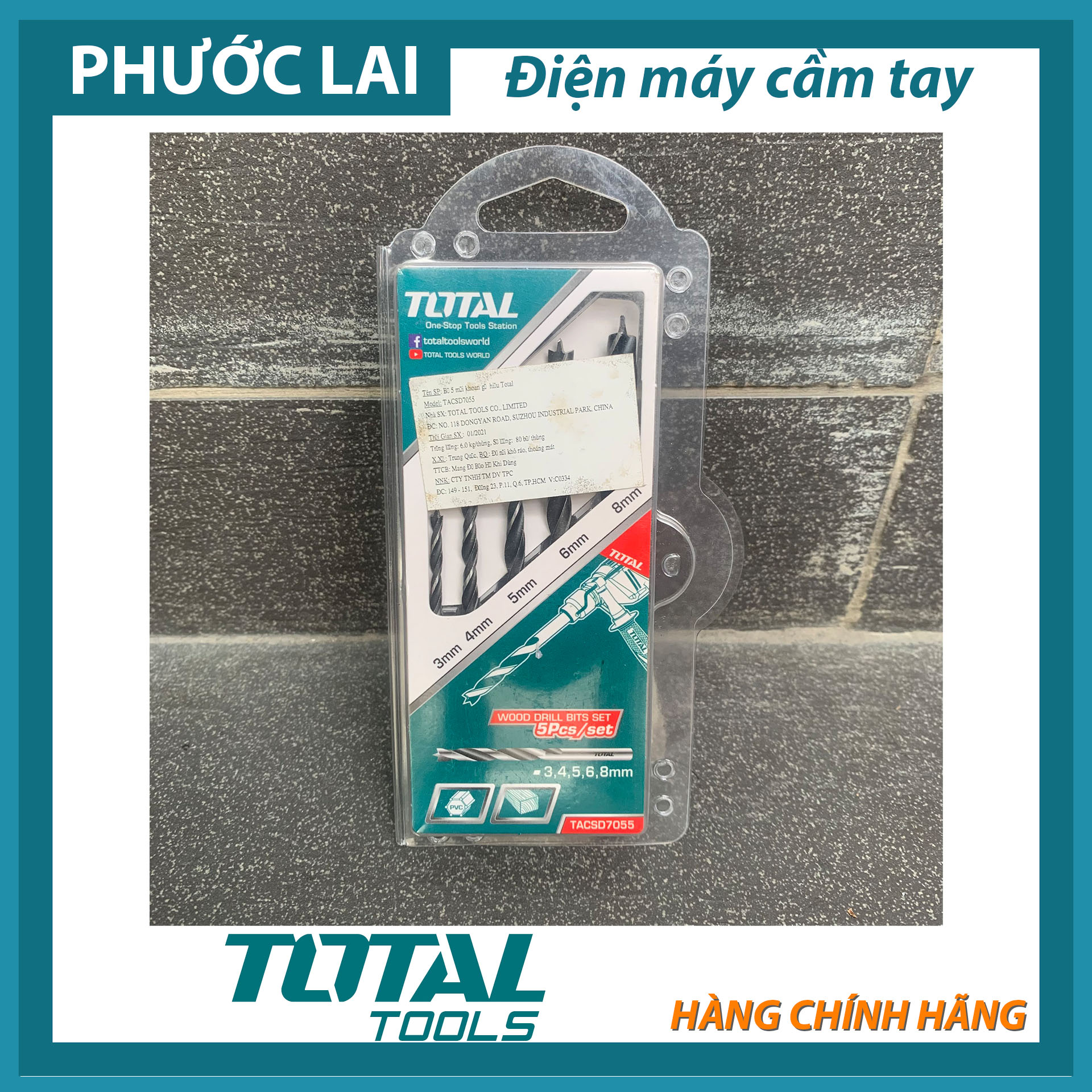 Bộ 5 mũi khoan gỗ 3-8mm Total TACSD7055