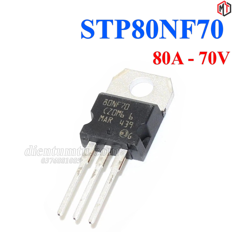 Mosfet stp80nf70 80nf70 kênh n to-220 80a 70v