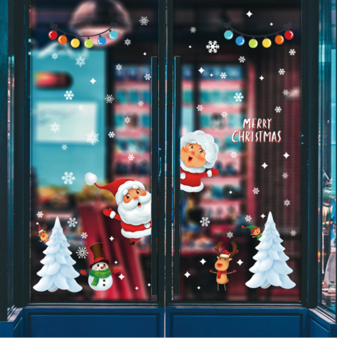 Decal trang trí Noel - Ông bà già Noel vui vẻ