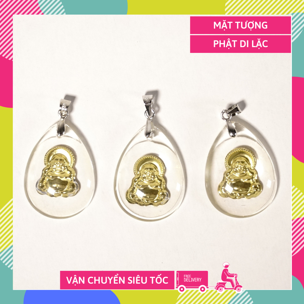 Mặt tượng dây chuyền Phật Di Lặc pha lê giọt nước mạ vàng có móc inox sẵn đẹp bền