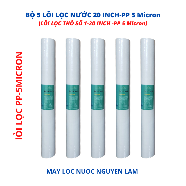 Combo 5 Lõi Lọc Nước 20 Inch - (Lõi Lọc PP-5 Micron)