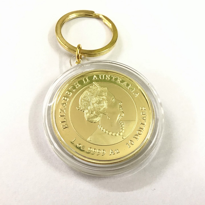 [HCM]Móc Khóa Xu Úc Hình Con Trâu Vàng Màu: Niken mạ vàng Đường kính của móc khóa đồng xu là 4.5cm-TMT Collection-SP005031