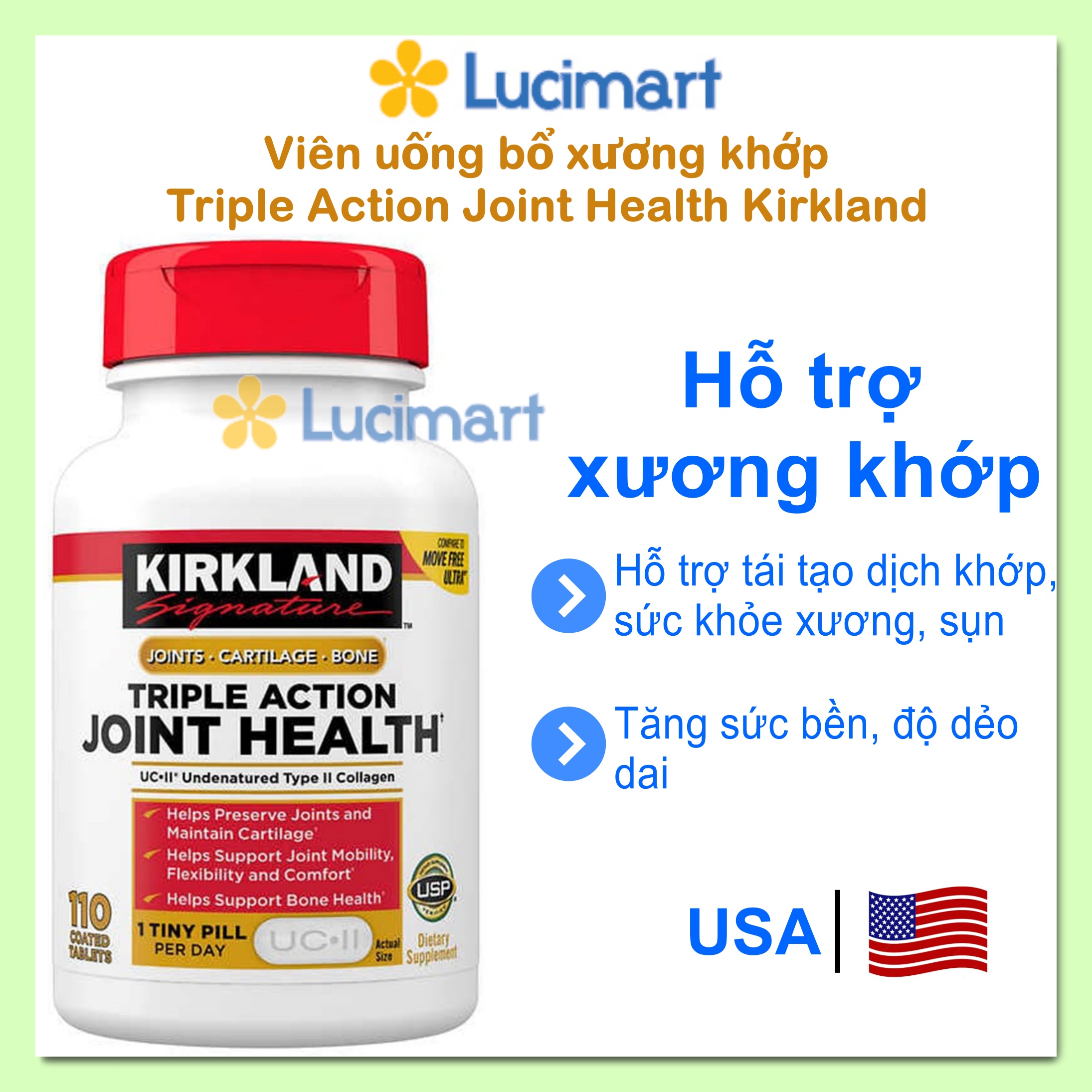 [HCM]Viên uống bổ xương khớp Triple Action Joint Health 110 viên [Hàng Mỹ hạn dùng 9/2026]