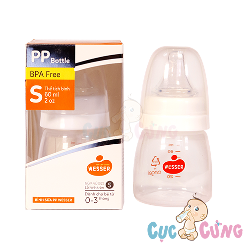 Bình sữa Wesser Nano Silver cổ thường 60ml màu ngẫu nhiên phiên bản  2 chức năng - binh sua