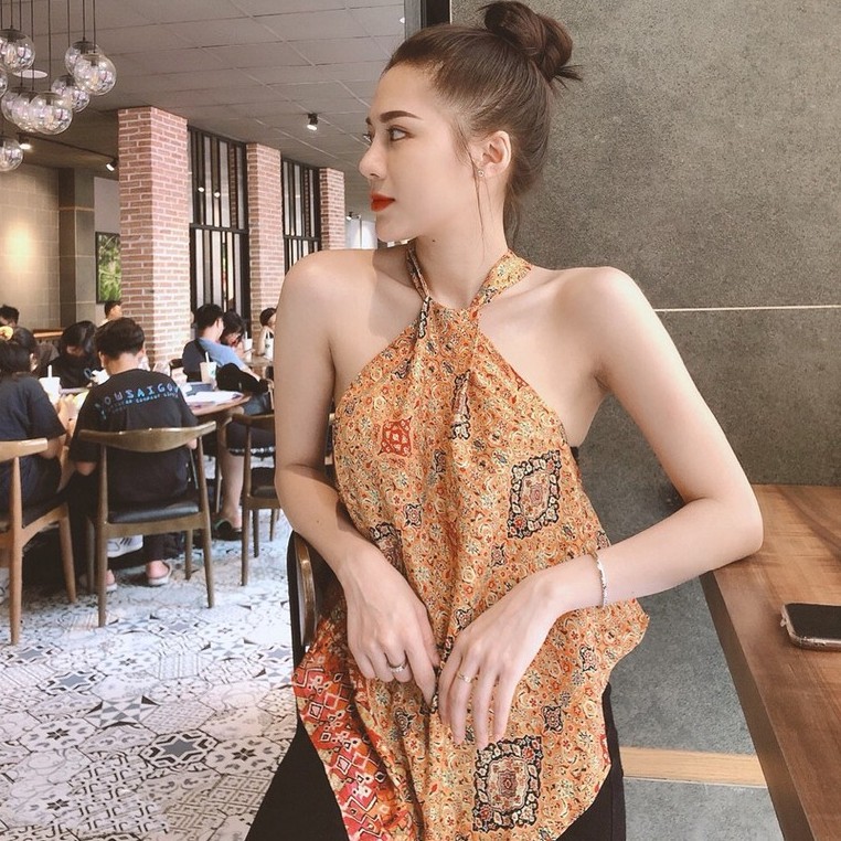 [Ảnh thật] Áo họa tiết thổ cẩm cổ yếm